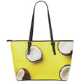 Yellow Coconut Pattern Print Leather Tote Bag With Zipper