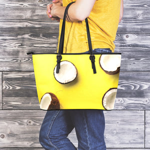 Yellow Coconut Pattern Print Leather Tote Bag