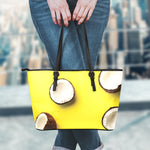 Yellow Coconut Pattern Print Leather Tote Bag