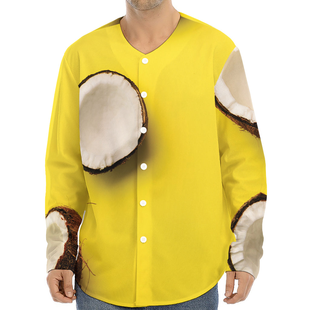 Yellow Coconut Pattern Print Long Sleeve Baseball Jersey