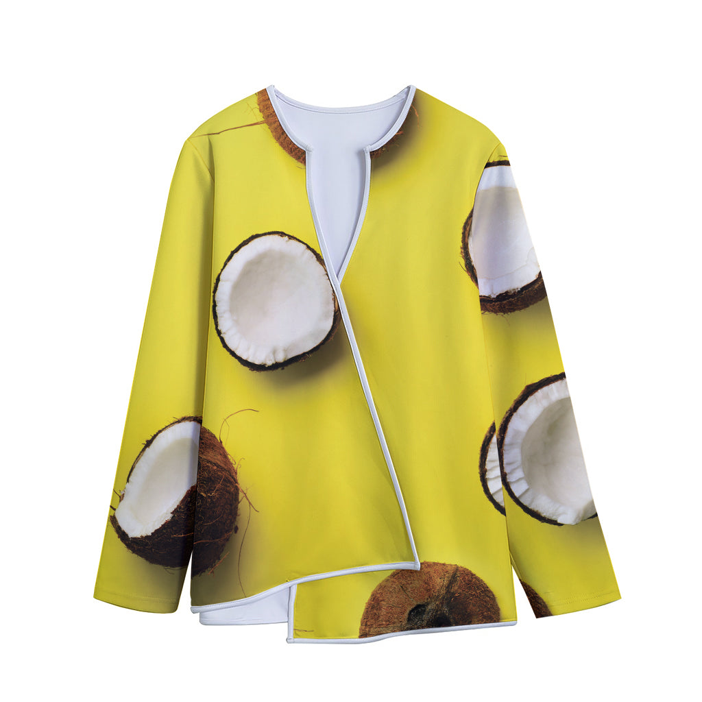 Yellow Coconut Pattern Print Long Sleeve Short Coat