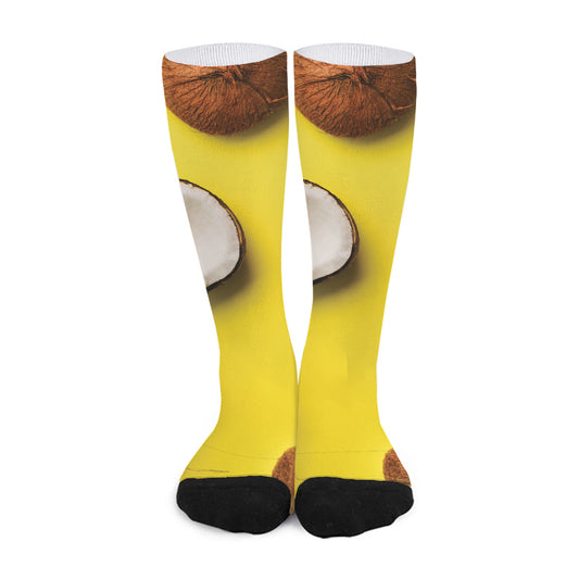 Yellow Coconut Pattern Print Long Socks