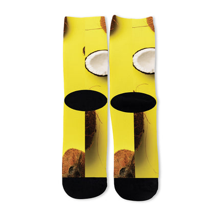 Yellow Coconut Pattern Print Long Socks