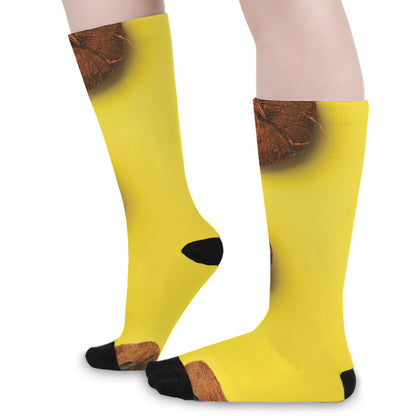 Yellow Coconut Pattern Print Long Socks
