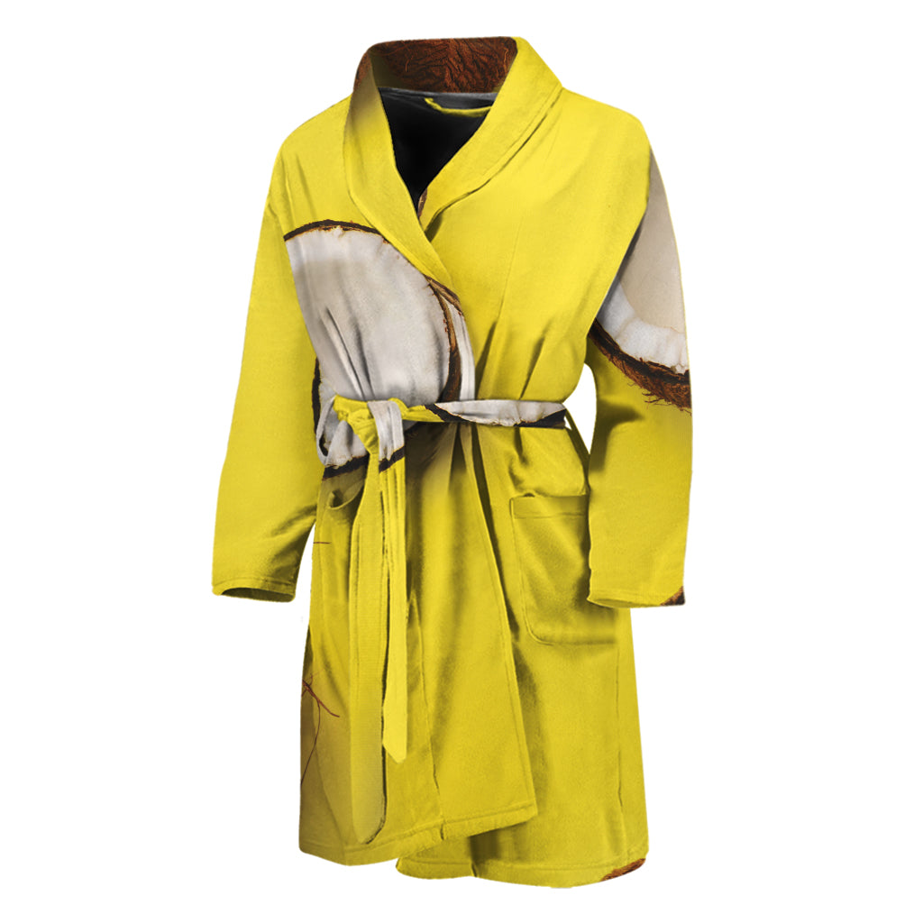 Yellow Coconut Pattern Print Men's Bathrobe