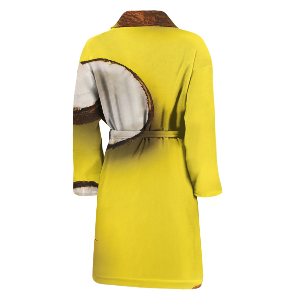 Yellow Coconut Pattern Print Men's Bathrobe