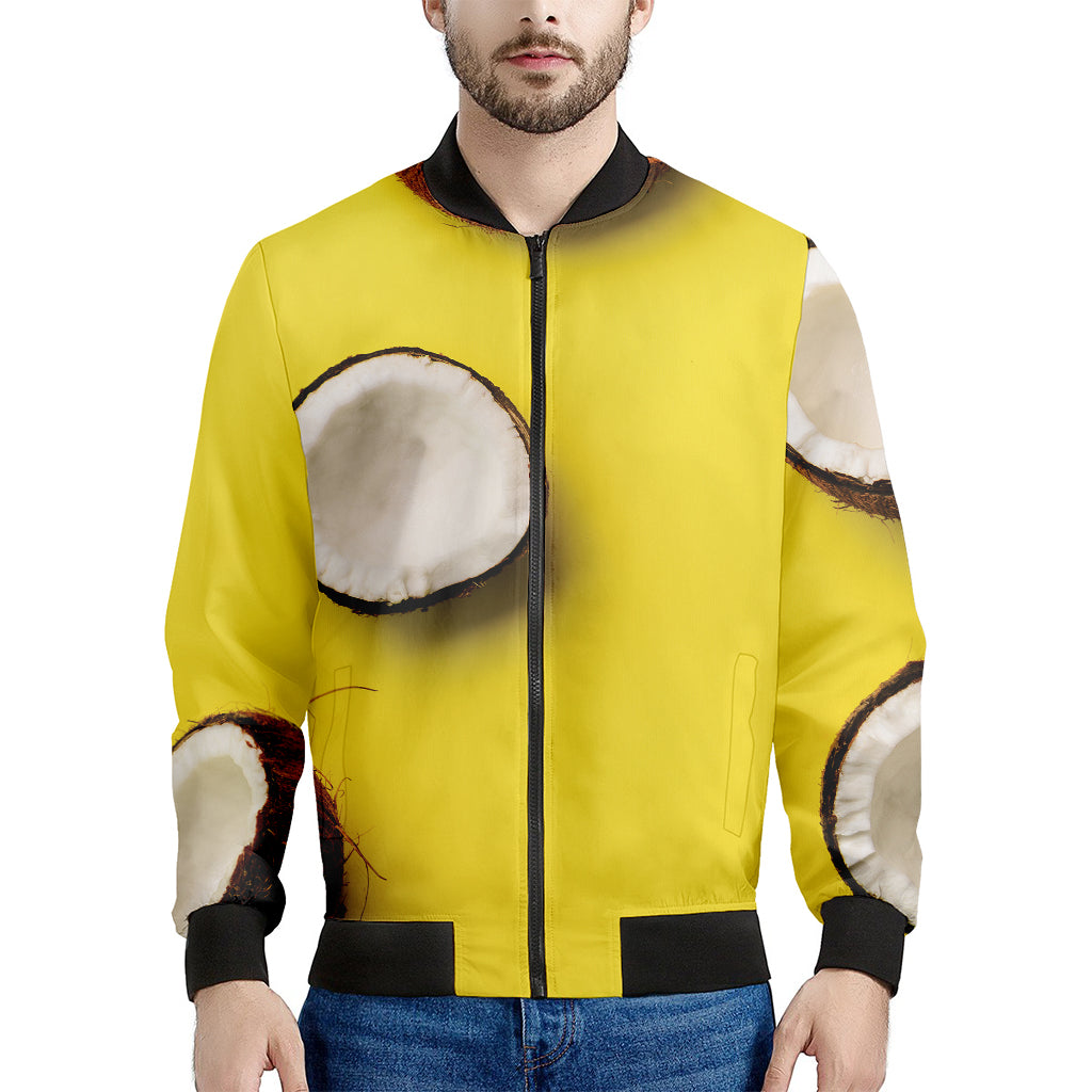 Yellow Coconut Pattern Print Men's Bomber Jacket