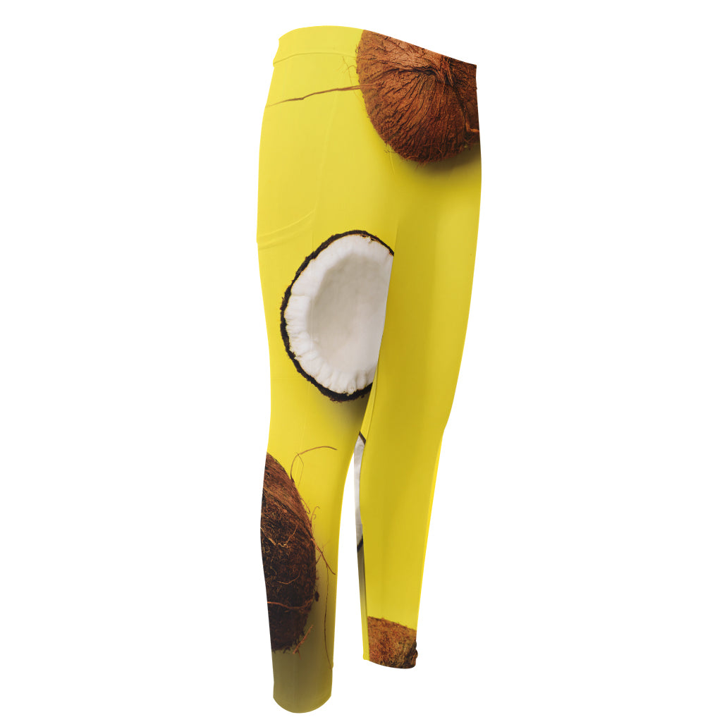 Yellow Coconut Pattern Print Men's Compression Pants