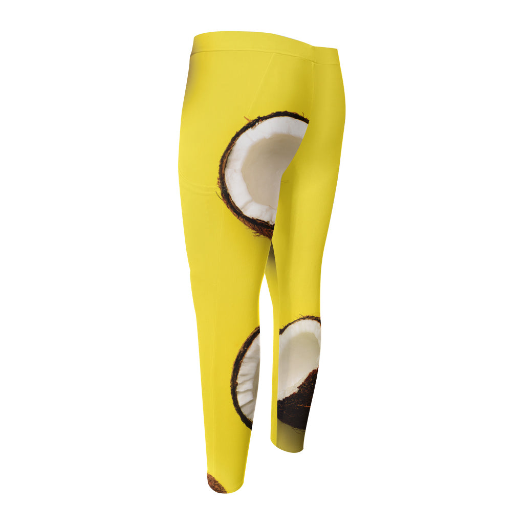 Yellow Coconut Pattern Print Men's Compression Pants