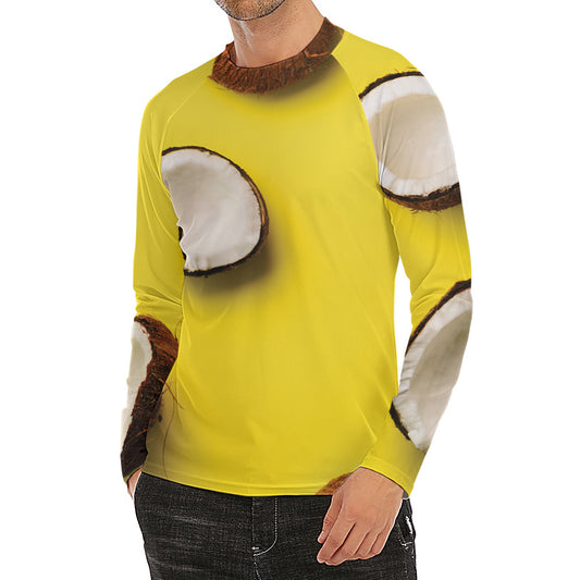 Yellow Coconut Pattern Print Men's Long Sleeve Rash Guard