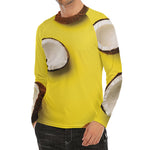 Yellow Coconut Pattern Print Men's Long Sleeve Rash Guard