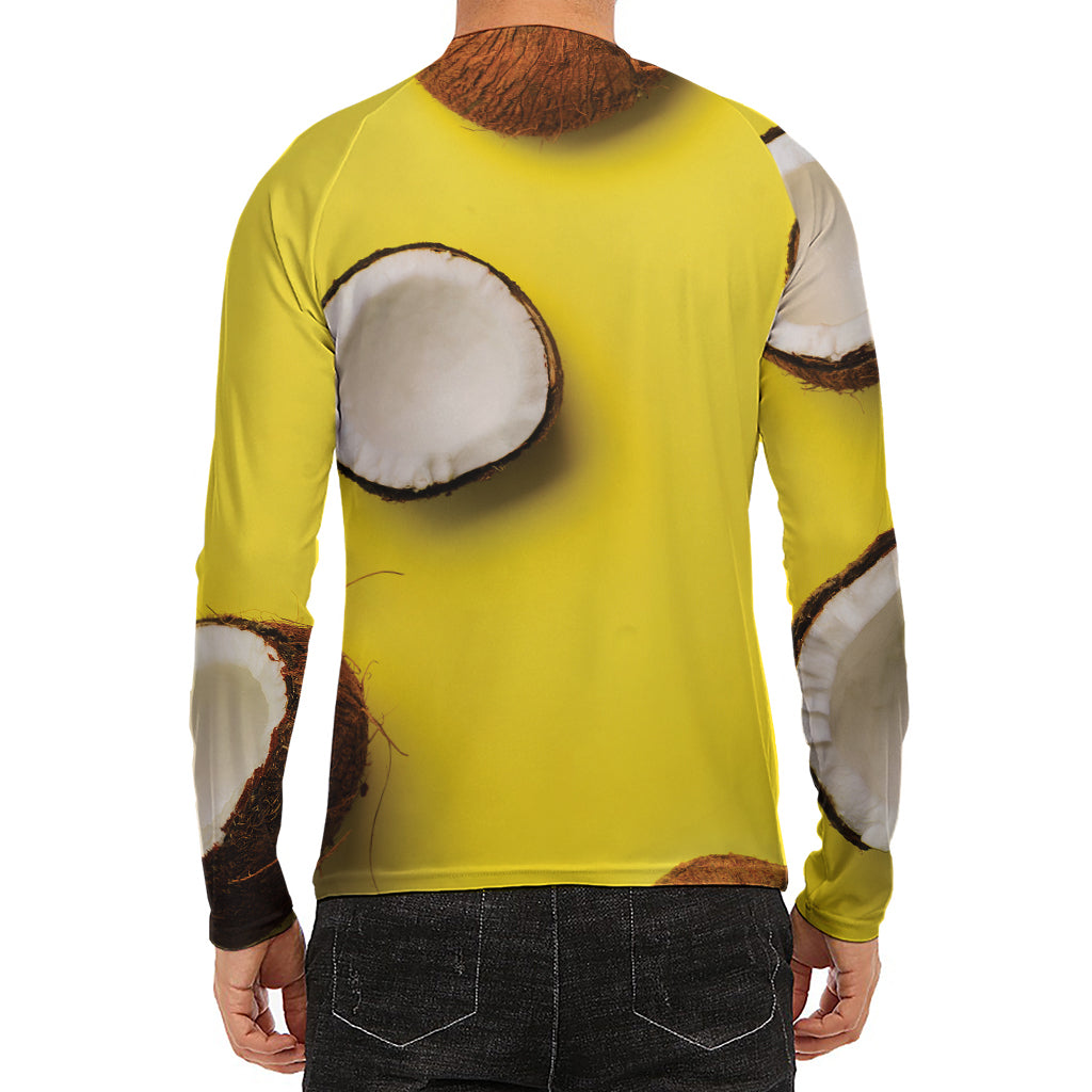 Yellow Coconut Pattern Print Men's Long Sleeve Rash Guard