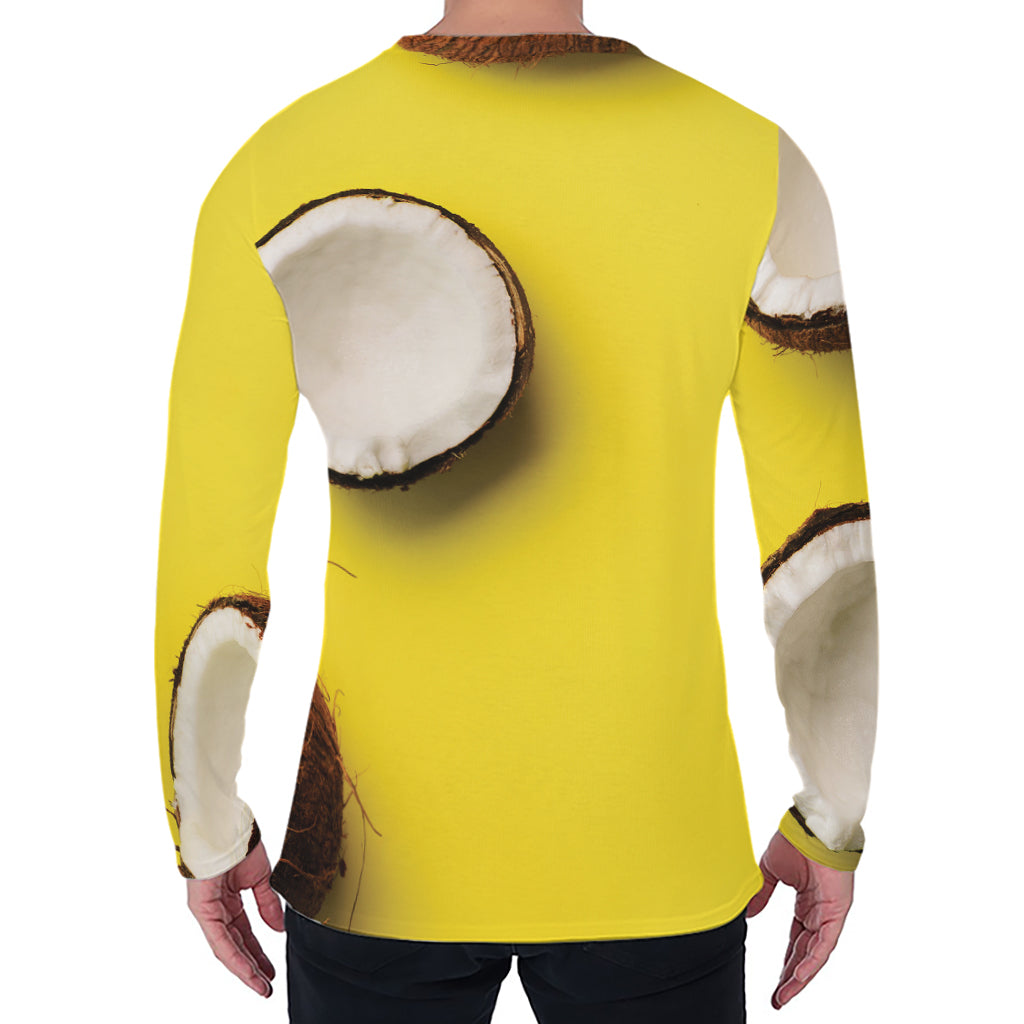 Yellow Coconut Pattern Print Men's Long Sleeve T-Shirt