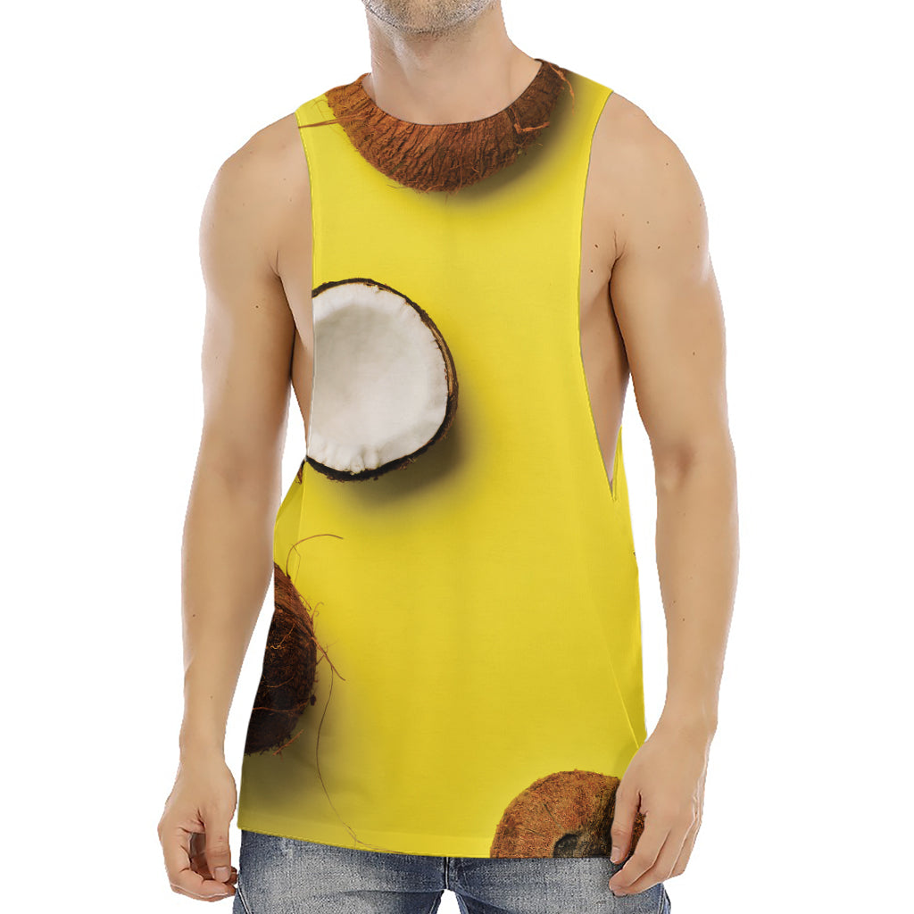 Yellow Coconut Pattern Print Men's Muscle Tank Top