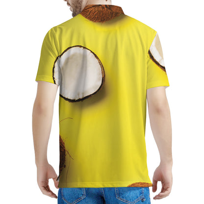 Yellow Coconut Pattern Print Men's Polo Shirt