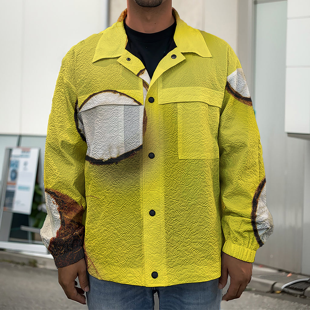 Yellow Coconut Pattern Print Men's Shirt Jacket