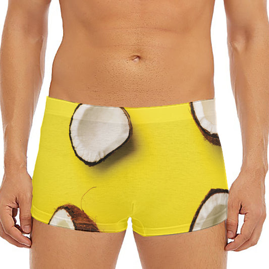 Yellow Coconut Pattern Print Men's Short Boxer Briefs