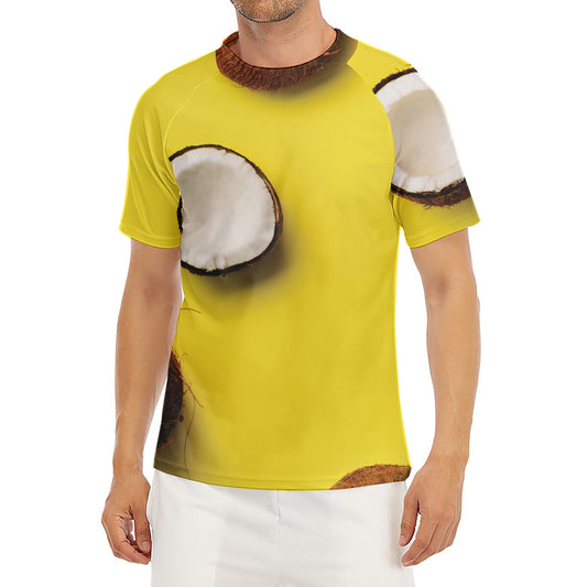 Yellow Coconut Pattern Print Men's Short Sleeve Rash Guard