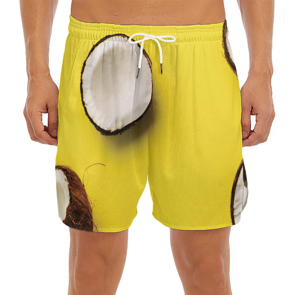 Yellow Coconut Pattern Print Men's Split Running Shorts