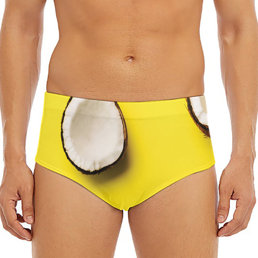 Yellow Coconut Pattern Print Men's Triangle Swim Briefs