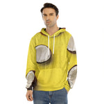 Yellow Coconut Pattern Print Men's Velvet Pullover Hoodie