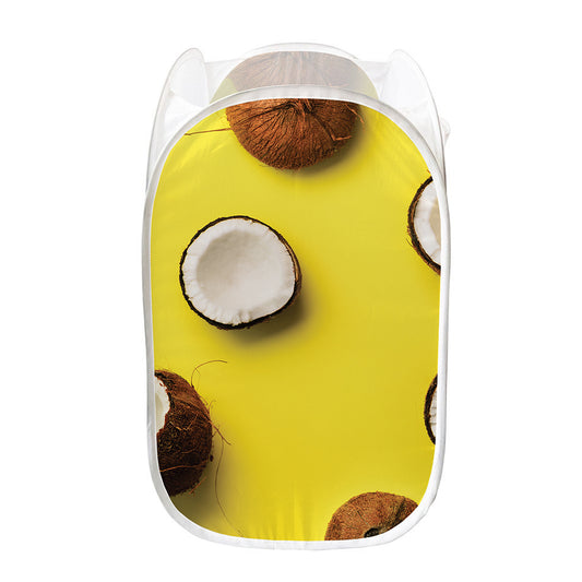Yellow Coconut Pattern Print Mesh Laundry Hamper