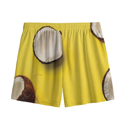 Yellow Coconut Pattern Print Mesh Shorts