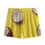 Yellow Coconut Pattern Print Mesh Shorts