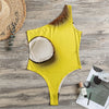 Yellow Coconut Pattern Print One Shoulder Bodysuit