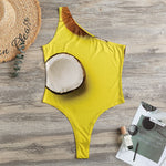 Yellow Coconut Pattern Print One Shoulder Bodysuit