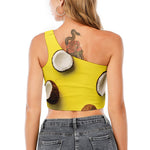Yellow Coconut Pattern Print One Shoulder Crop Top