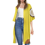 Yellow Coconut Pattern Print Open Front Beach Cover Up