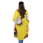 Yellow Coconut Pattern Print Open Front Beach Cover Up