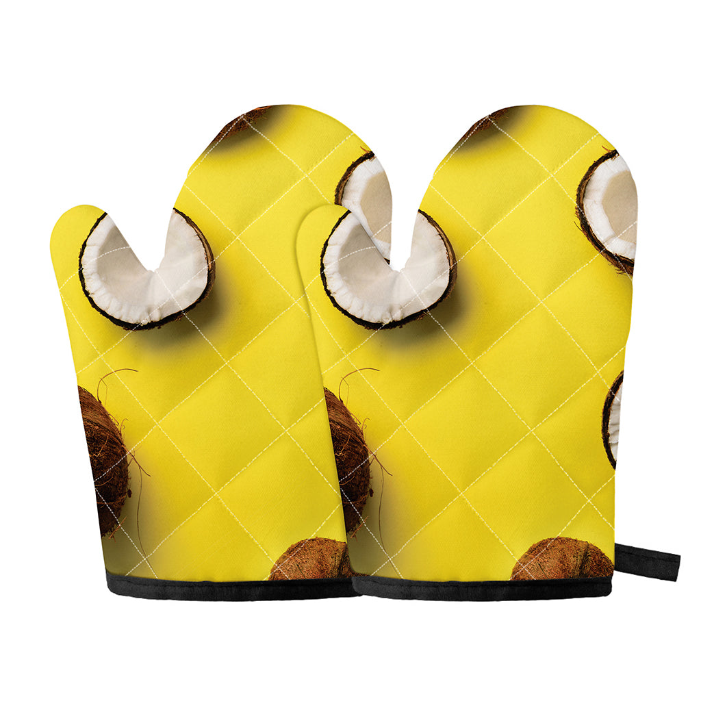 Yellow Coconut Pattern Print Oven Mitts