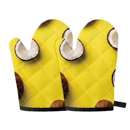 Yellow Coconut Pattern Print Oven Mitts
