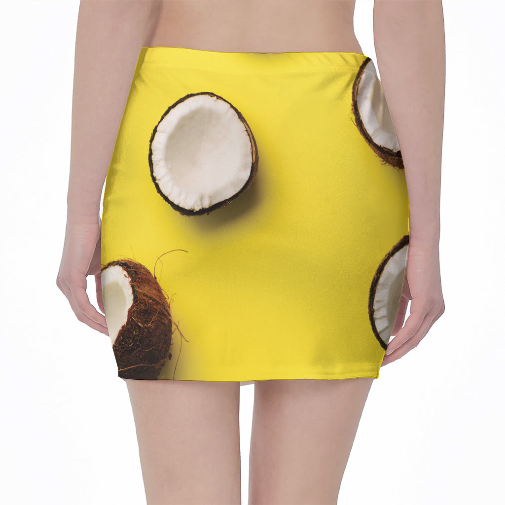 Yellow Coconut Pattern Print Pencil Mini Skirt