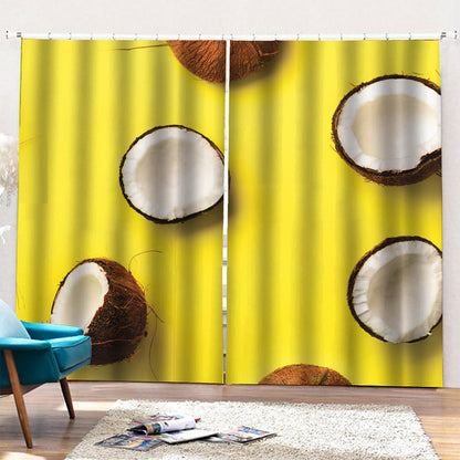 Yellow Coconut Pattern Print Pencil Pleat Curtains