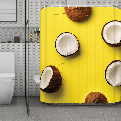 Yellow Coconut Pattern Print Polyester Shower Curtain