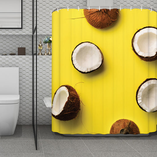 Yellow Coconut Pattern Print Polyester Shower Curtain