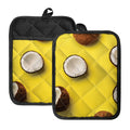 Yellow Coconut Pattern Print Pot Holders With Pocket