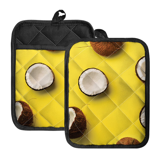 Yellow Coconut Pattern Print Pot Holders With Pocket