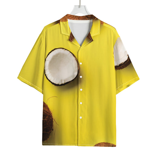 Yellow Coconut Pattern Print Rayon Hawaiian Shirt