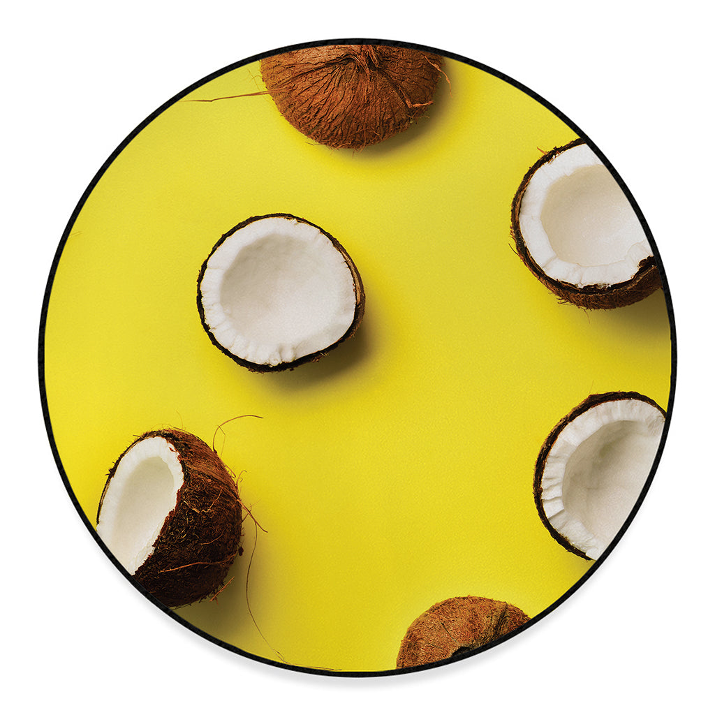 Yellow Coconut Pattern Print Round Floor Mat