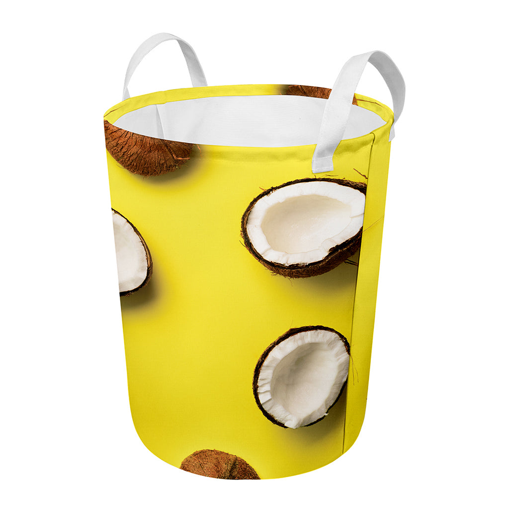 Yellow Coconut Pattern Print Round Laundry Basket