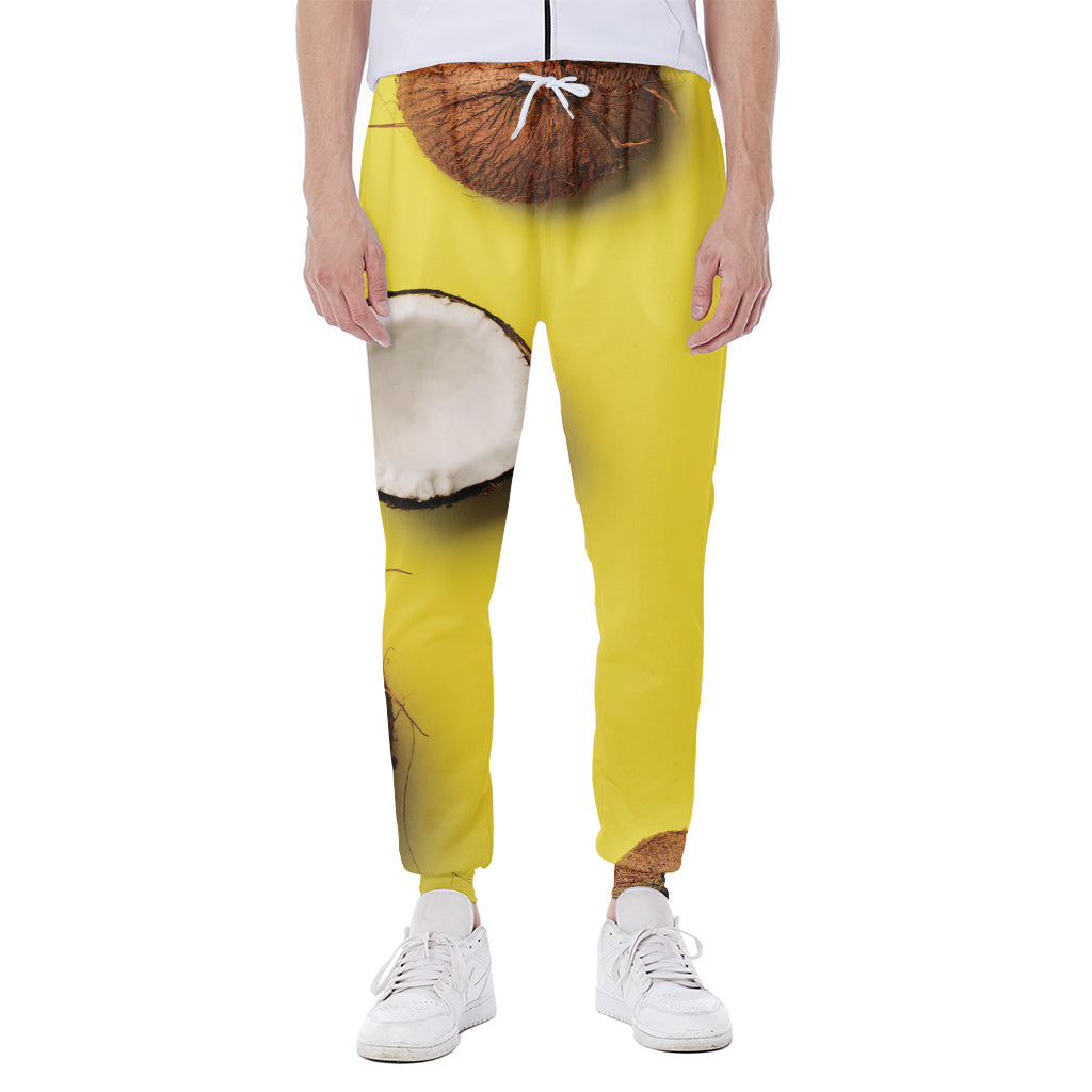 Yellow Coconut Pattern Print Scuba Joggers