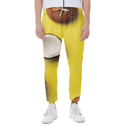 Yellow Coconut Pattern Print Scuba Joggers