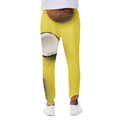 Yellow Coconut Pattern Print Scuba Joggers