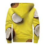 Yellow Coconut Pattern Print Sherpa Lined Zip Up Hoodie