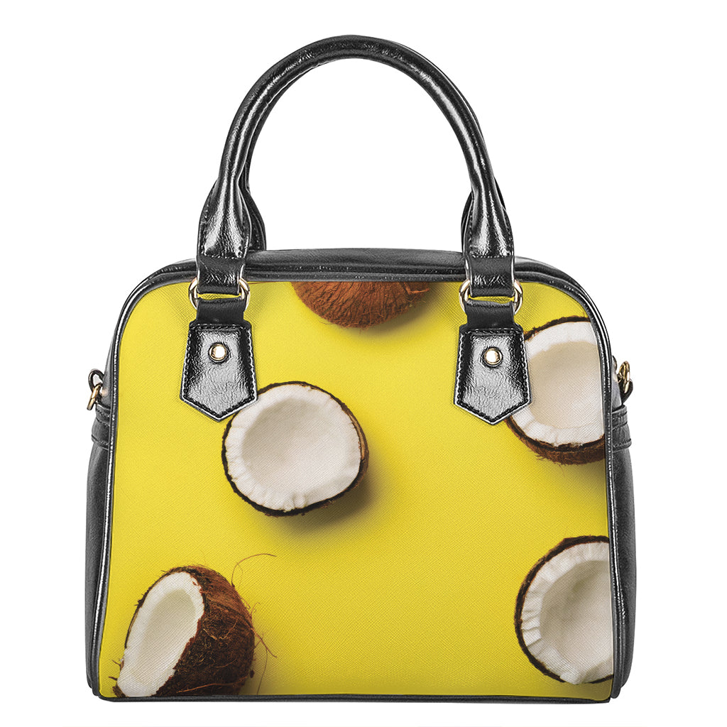 Yellow Coconut Pattern Print Shoulder Handbag