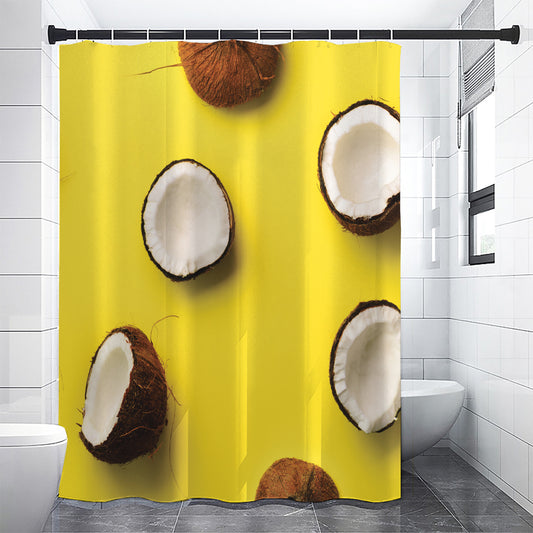 Yellow Coconut Pattern Print Shower Curtain